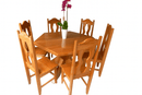 Conjunto Mesa Rústica Redonda Sextavada (1,20Mts x 1,20mts x 4cm) com 6 Cadeiras Rústicas Coloniais, tudo em Madeira Maciça de Jequitibá – 06 lugares
